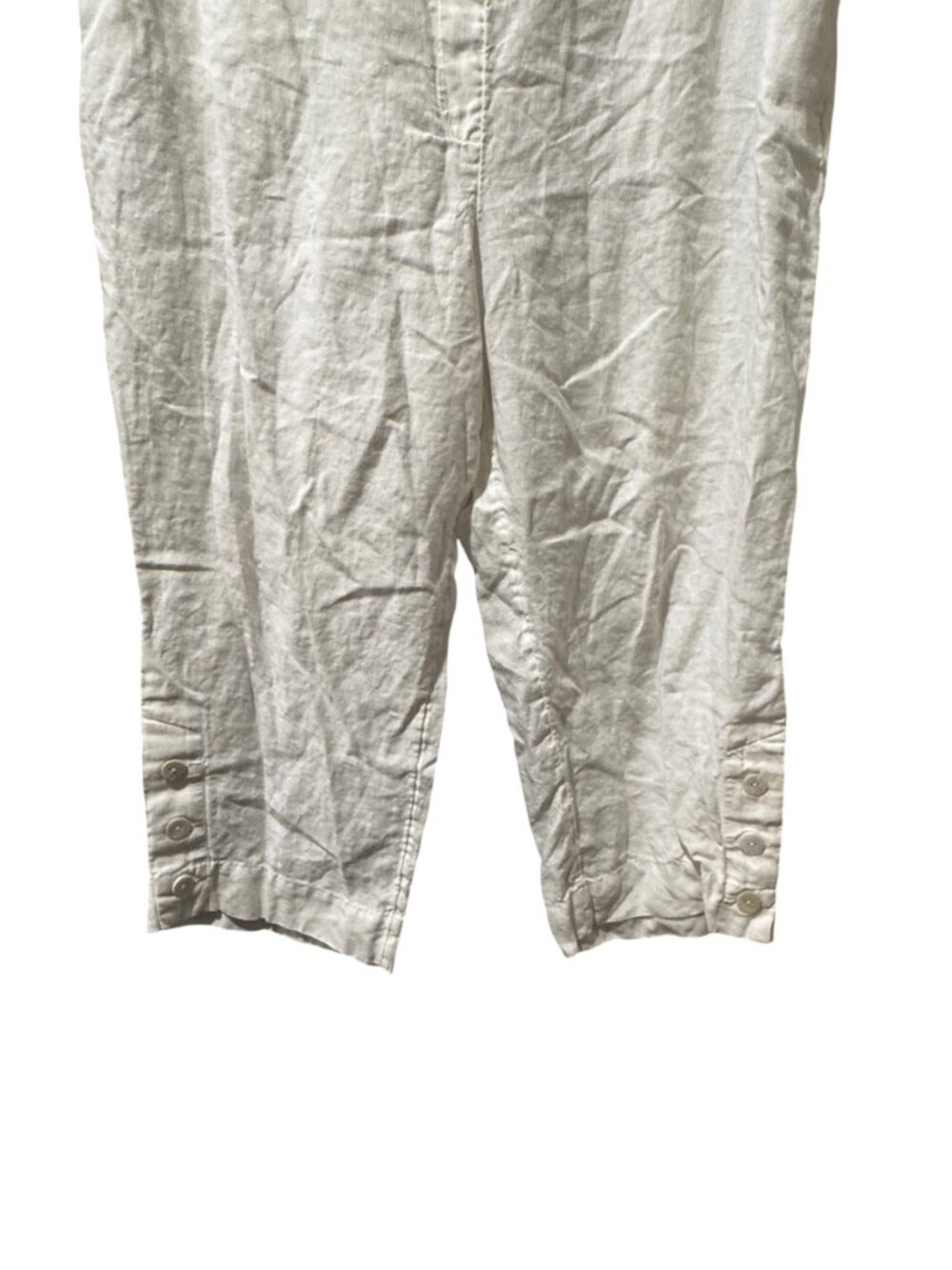 Chico's White Linen Cropped Wide Leg Pants Size 18 Button Hem Pull On - Picture 4 of 6